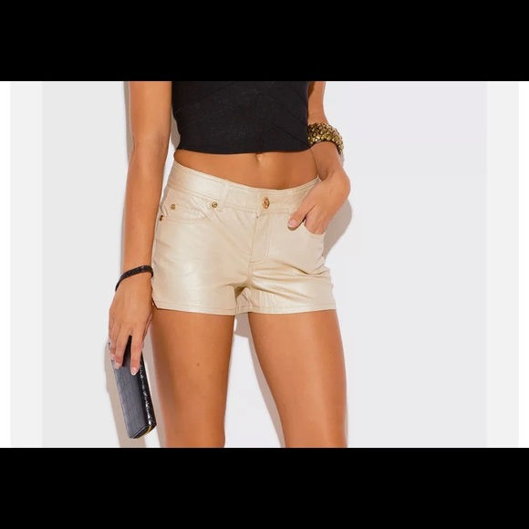 Hot Shimmer Gold Sparkly 5 Pocket Short Shorts Costume Saints S NWTS Glam Dance - Picture 1 of 3